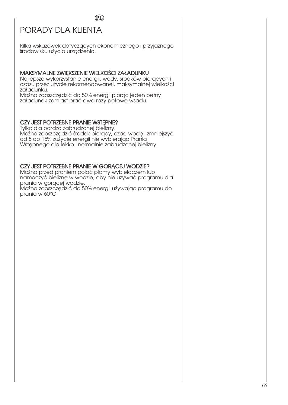 Porady dla klienta | Candy LBHOL 182 User Manual | Page 65 / 80