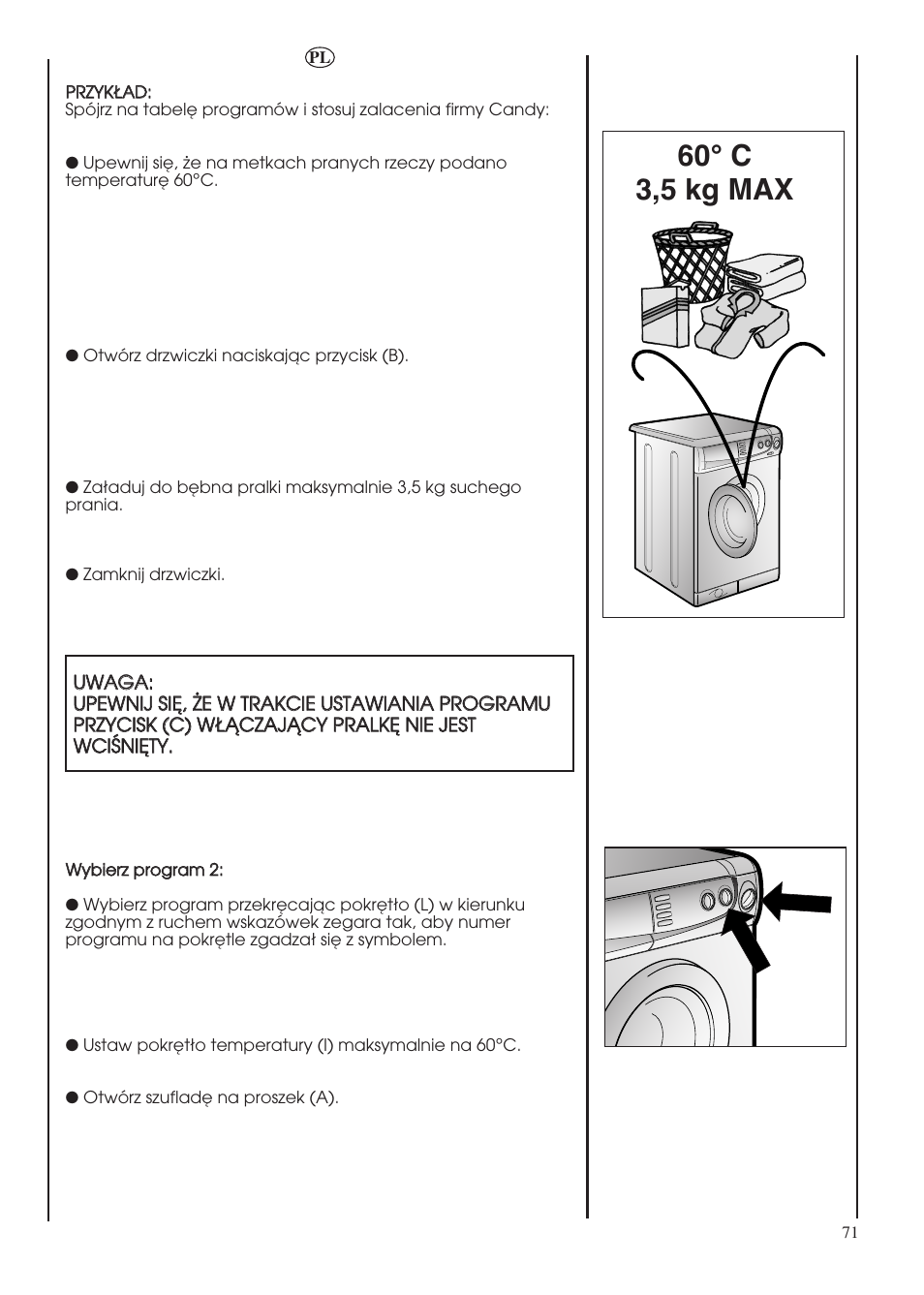 60° c 3,5 kg max | Candy LBHOL 182 User Manual | Page 71 / 80