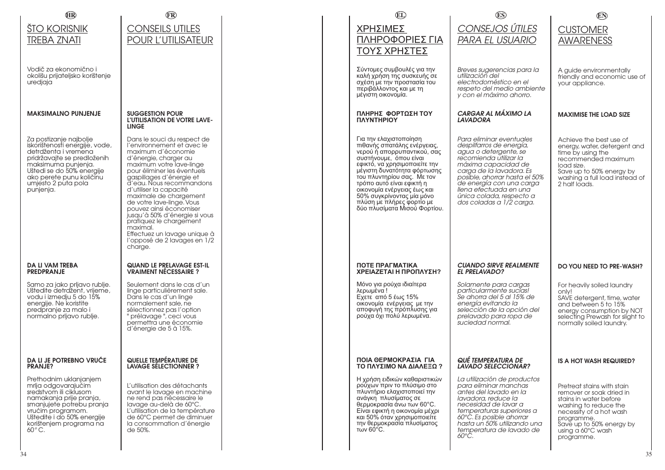 Customer awareness, Conseils utiles pour l’utilisateur, Consejos útiles para el usuario | Candy CN 40 T User Manual | Page 18 / 33