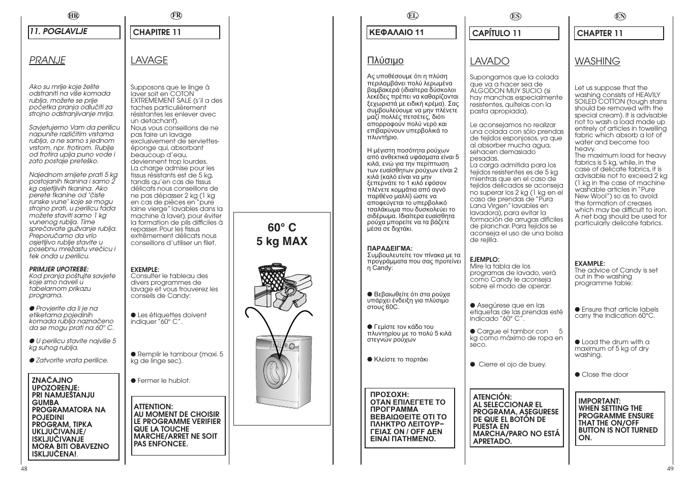 60° c 5 kg max, Washing, Lavage | Pranje, Lavado | Candy CN 40 T User Manual | Page 25 / 33