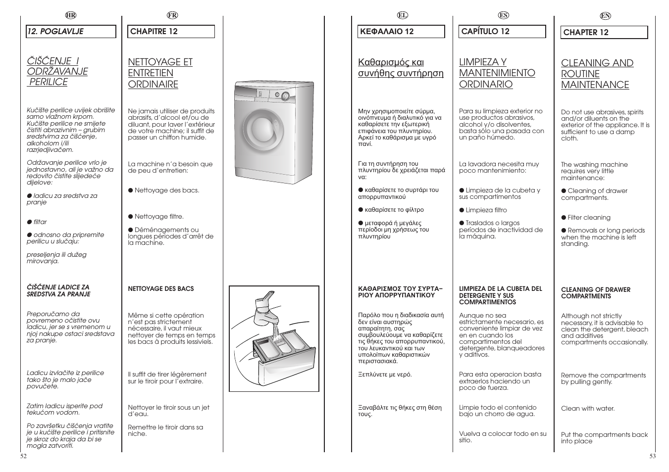 Cleaning and routine maintenance, Nettoyage et entretien ordinaire, Âi·åenje i odrîavanje perilice | Limpieza y mantenimiento ordinario | Candy CN 40 T User Manual | Page 27 / 33