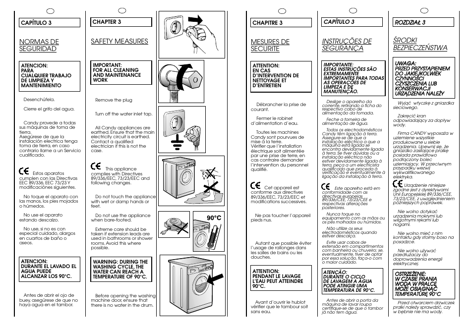 Instruções de segurança, Mesures de securite, Érodki bezpieczeñstwa | Safety measures, Normas de seguridad | Candy CJ 474__F User Manual | Page 6 / 33