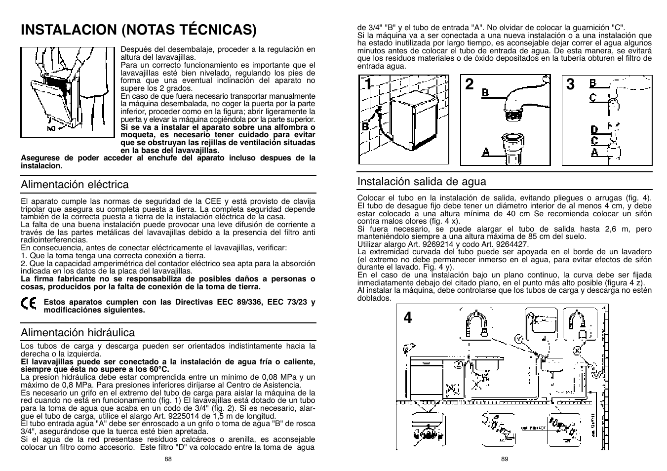 Instalacion (notas técnicas) | Candy LS DFI PLAN User Manual | Page 45 / 77