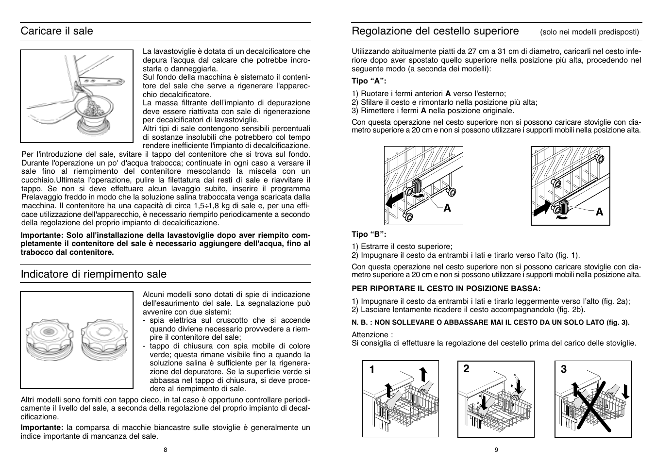 Caricare il sale, Indicatore di riempimento sale, Regolazione del cestello superiore | Candy LS DFI PLAN User Manual | Page 5 / 77