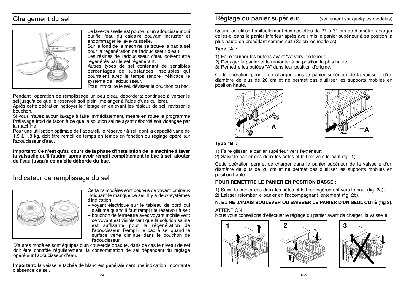 Chargement du sel, Indicateur de remplissage du sel, Réglage du panier supérieur | Candy LS DFI PLAN User Manual | Page 68 / 77