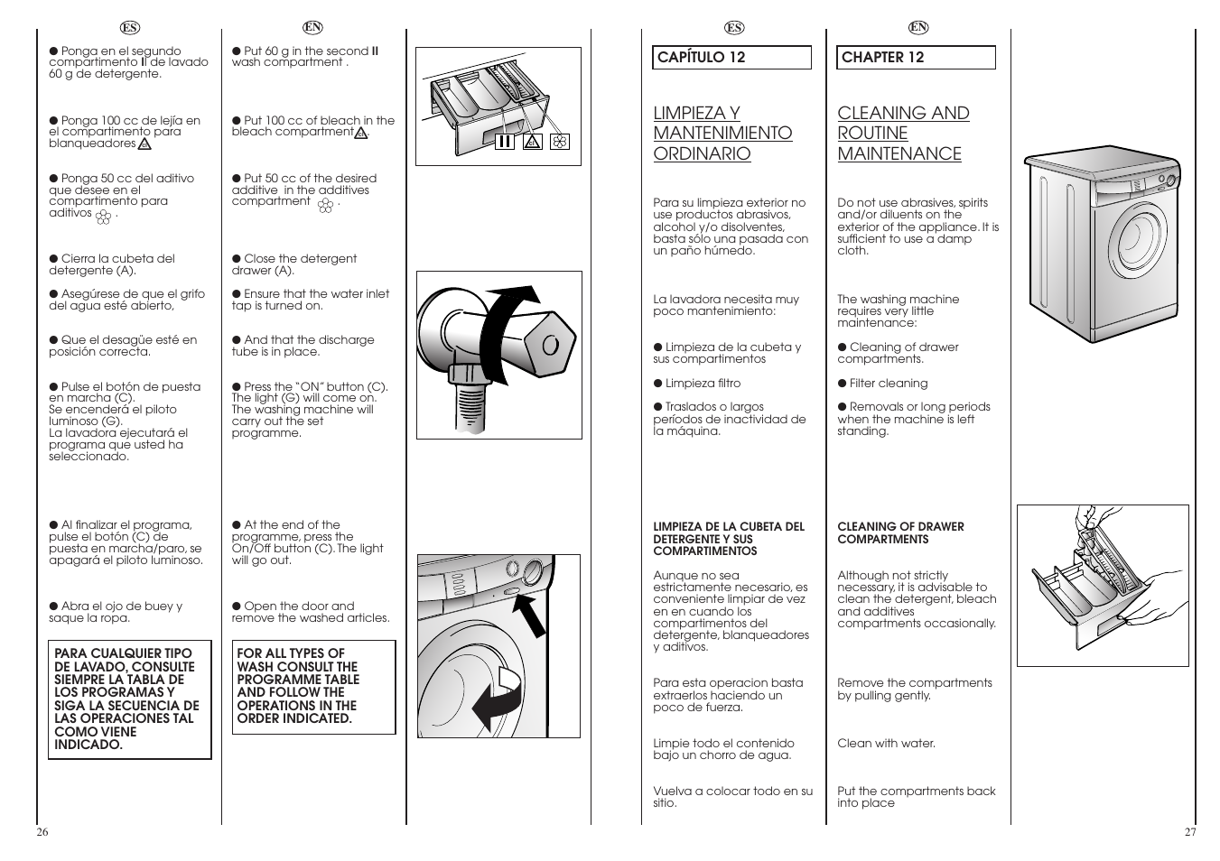 Limpieza y mantenimiento ordinario, Cleaning and routine maintenance | Candy CN 54.1 T__C User Manual | Page 14 / 25
