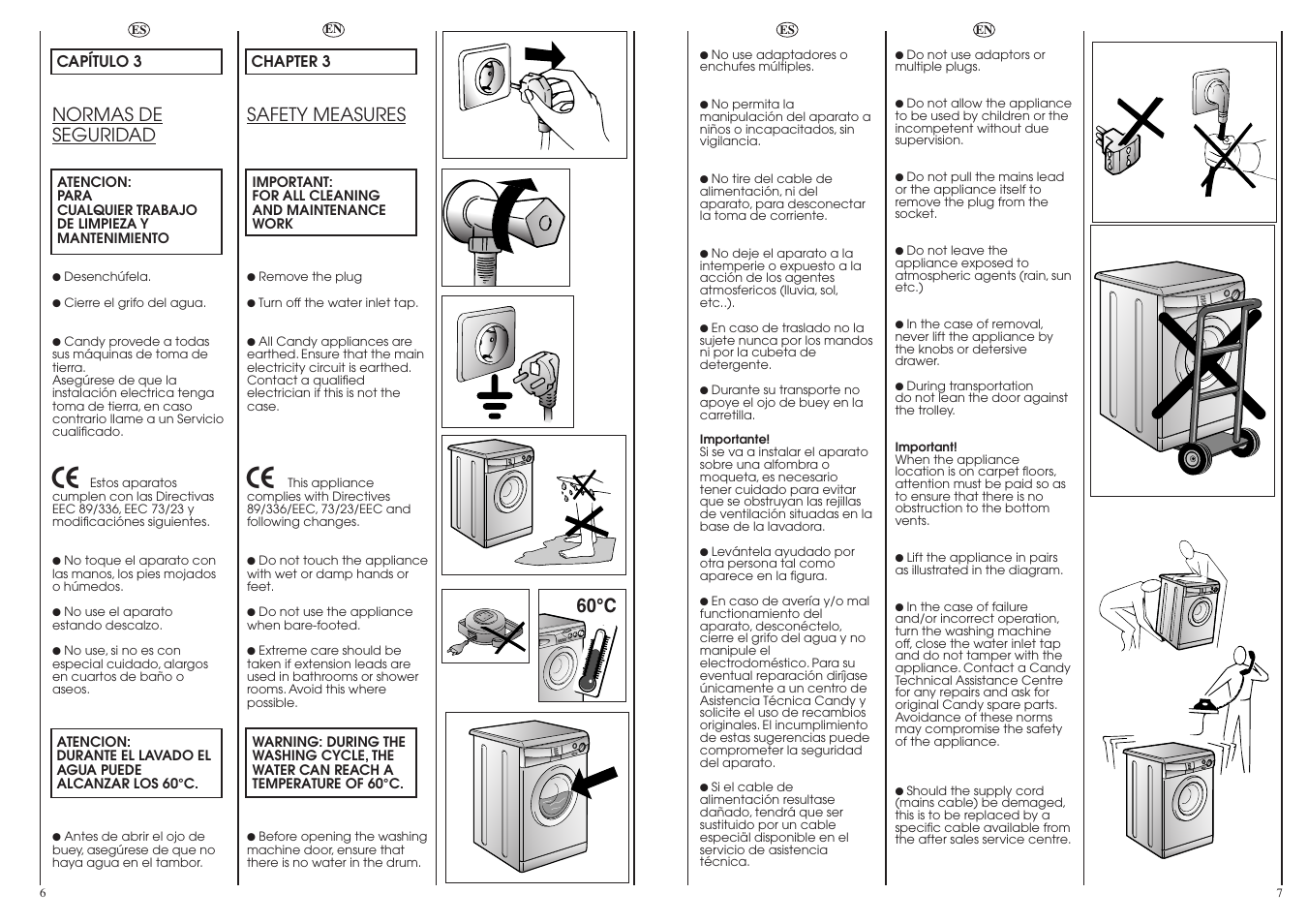 60°c, Normas de seguridad, Safety measures | Candy CN 54.1 T__C User Manual | Page 4 / 25