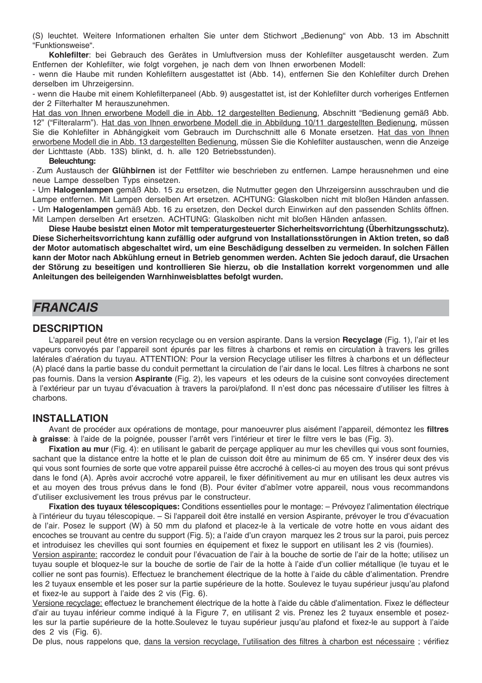 Francais, Description, Installation | Candy CEC 71 X User Manual | Page 5 / 16