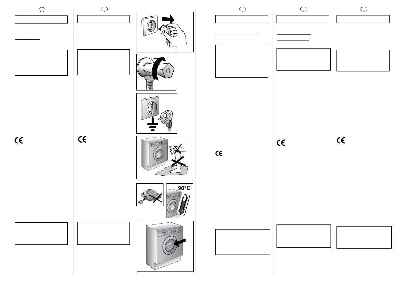 Mesures de securite, Safety measures, Instruções de segurança | Normas de seguridad, Prescrizioni di sicurezza | Candy CWB 1307-01S User Manual | Page 6 / 41