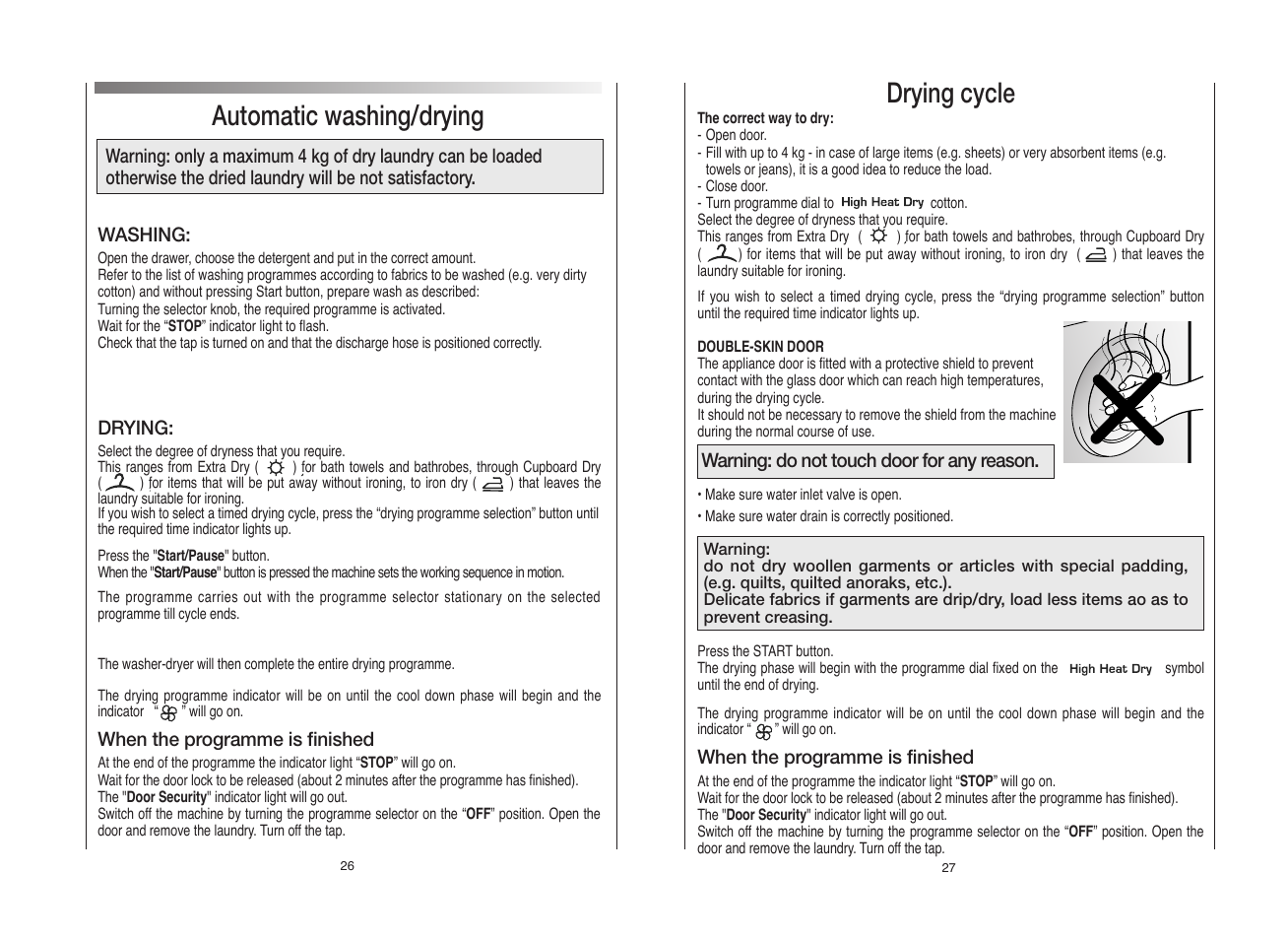 Automatic washing/drying, Drying cycle | Candy GO4W464-80 User Manual | Page 14 / 21