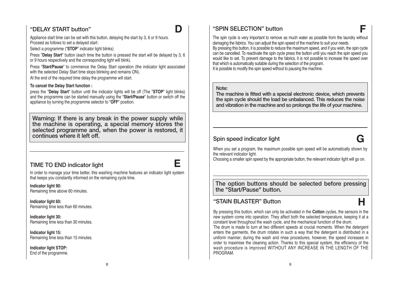 Candy GO4W464-80 User Manual | Page 5 / 21