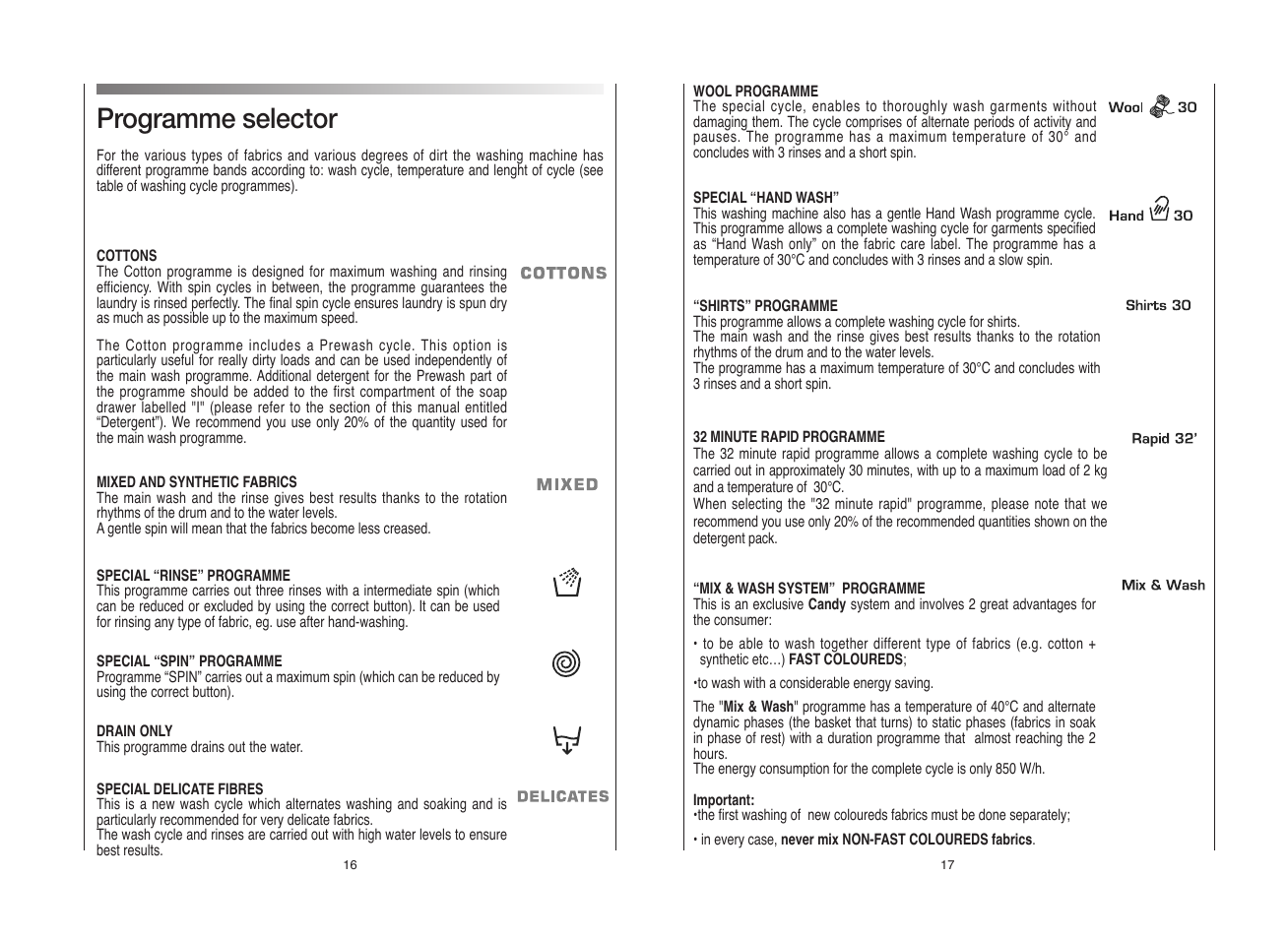Programme selector | Candy GO4W464-80 User Manual | Page 9 / 21