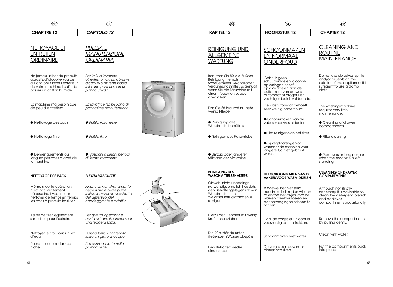 Pulizia e manutenzione ordinaria, Nettoyage et entretien ordinaire, Reinigung und allgemeine wartung | Cleaning and routine maintenance, Schoonmaken en normaal onderhoud | Candy GO F146__L1-S User Manual | Page 33 / 41