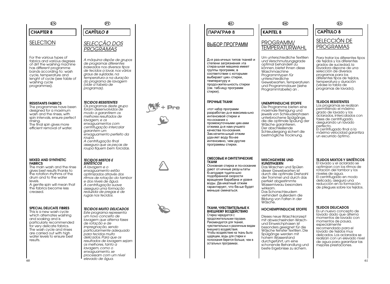 Selection, Selecção dos programas, Programm/ temperaturwahl | Selección de programas, Зхейк икййкдее | Candy EVOW 4853D-S User Manual | Page 31 / 53