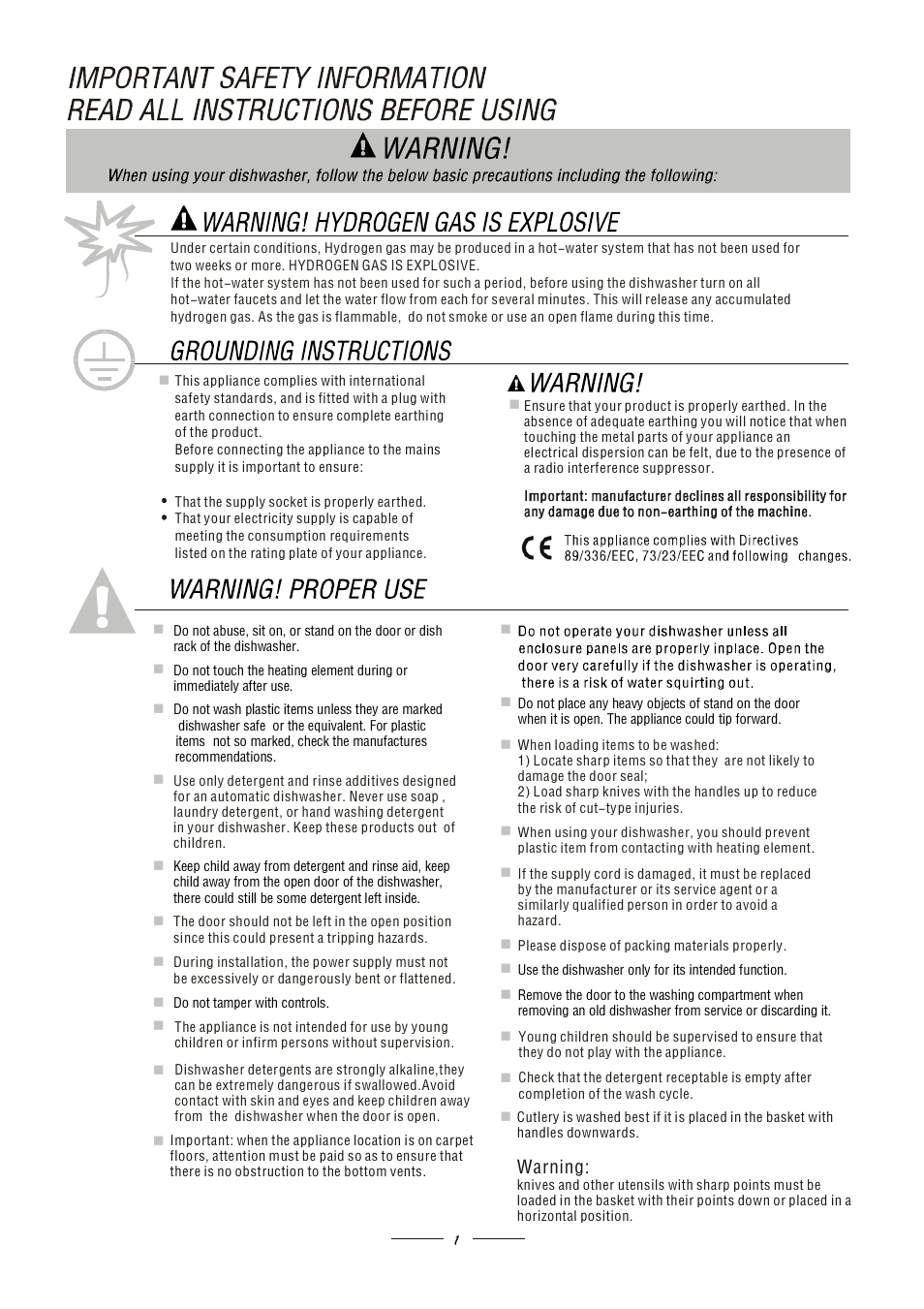 Warning | Candy LS CSF 4570 EX User Manual | Page 3 / 15