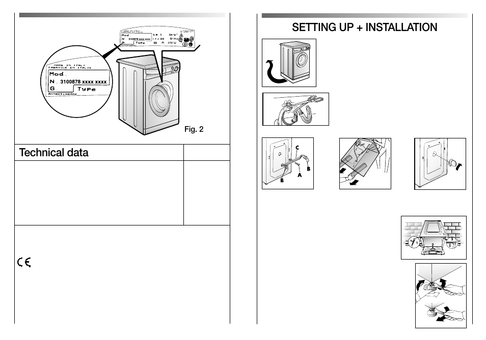 Setting up + installation, Technical data | Candy CN 100 T UK ARGOS User Manual | Page 12 / 17