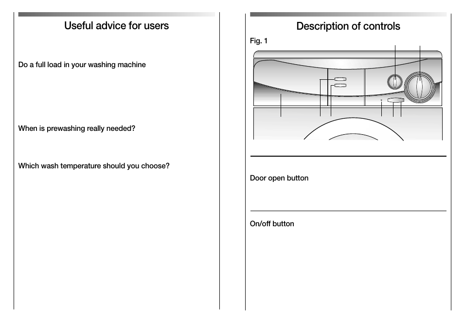 Cg b, Useful advice for users, Description of controls | Candy CN 100 T UK ARGOS User Manual | Page 4 / 17