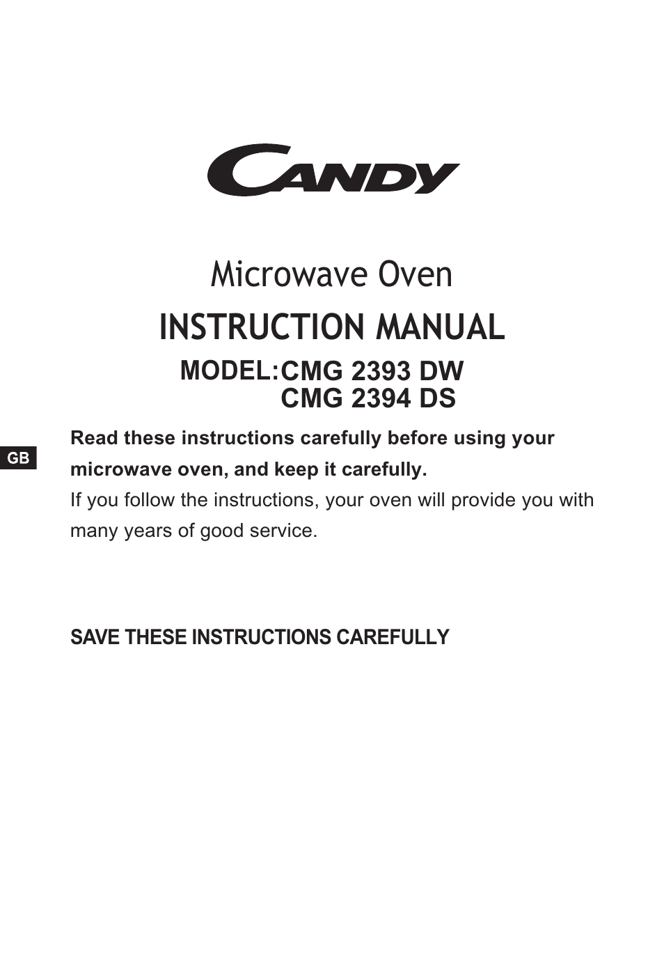 Instruction manual, Microwave oven, Model | Candy CMG 2394 DS User Manual | Page 2 / 100