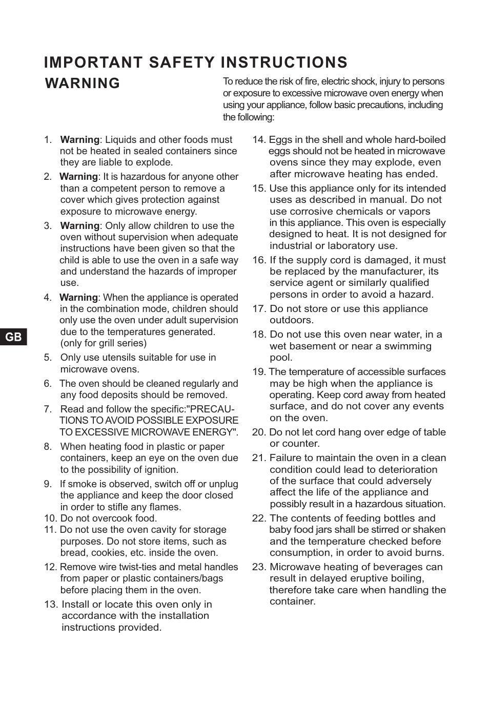 Important safety instructions, Warning | Candy CMG 2394 DS User Manual | Page 4 / 100