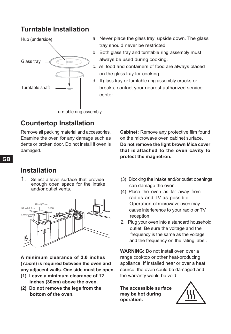 Countertop installation, Installation, Turntable installation | Candy CMG 2394 DS User Manual | Page 8 / 100