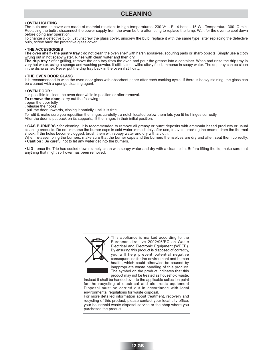 Cleaning | Candy TRIO 9503 X User Manual | Page 13 / 80
