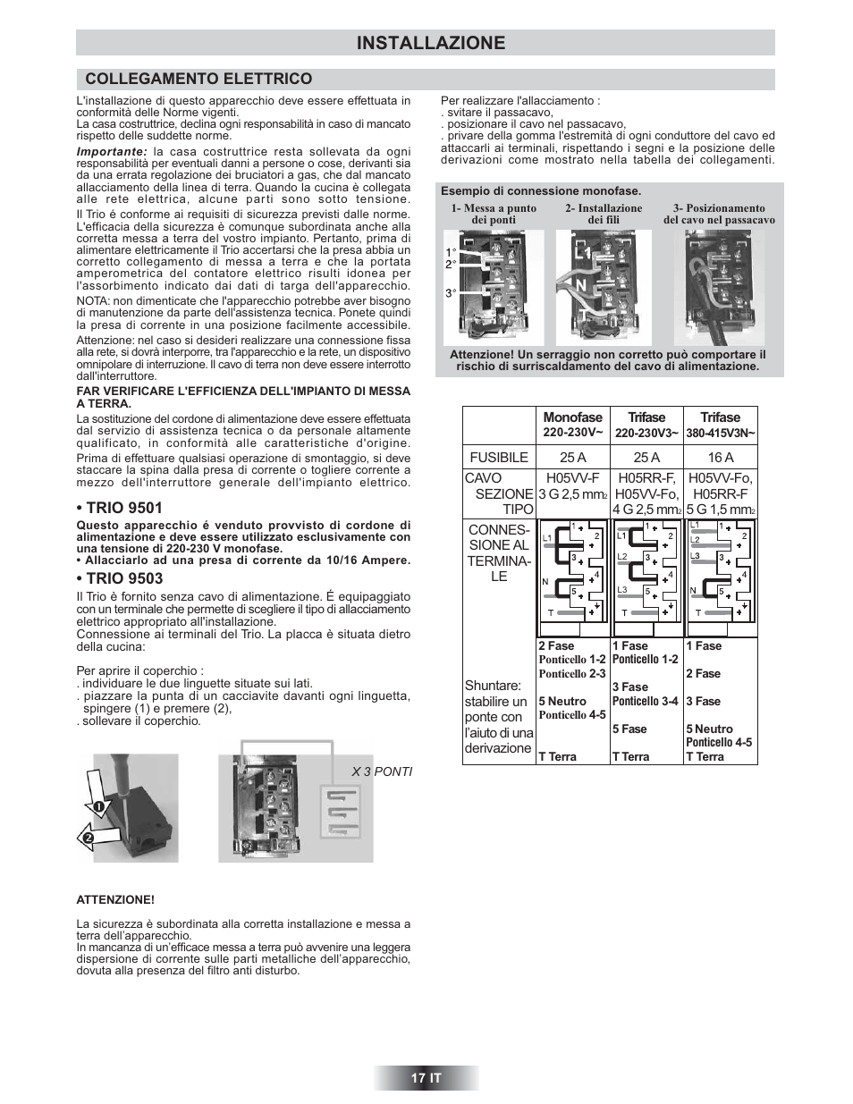 Installazione | Candy TRIO 9503 X User Manual | Page 18 / 80