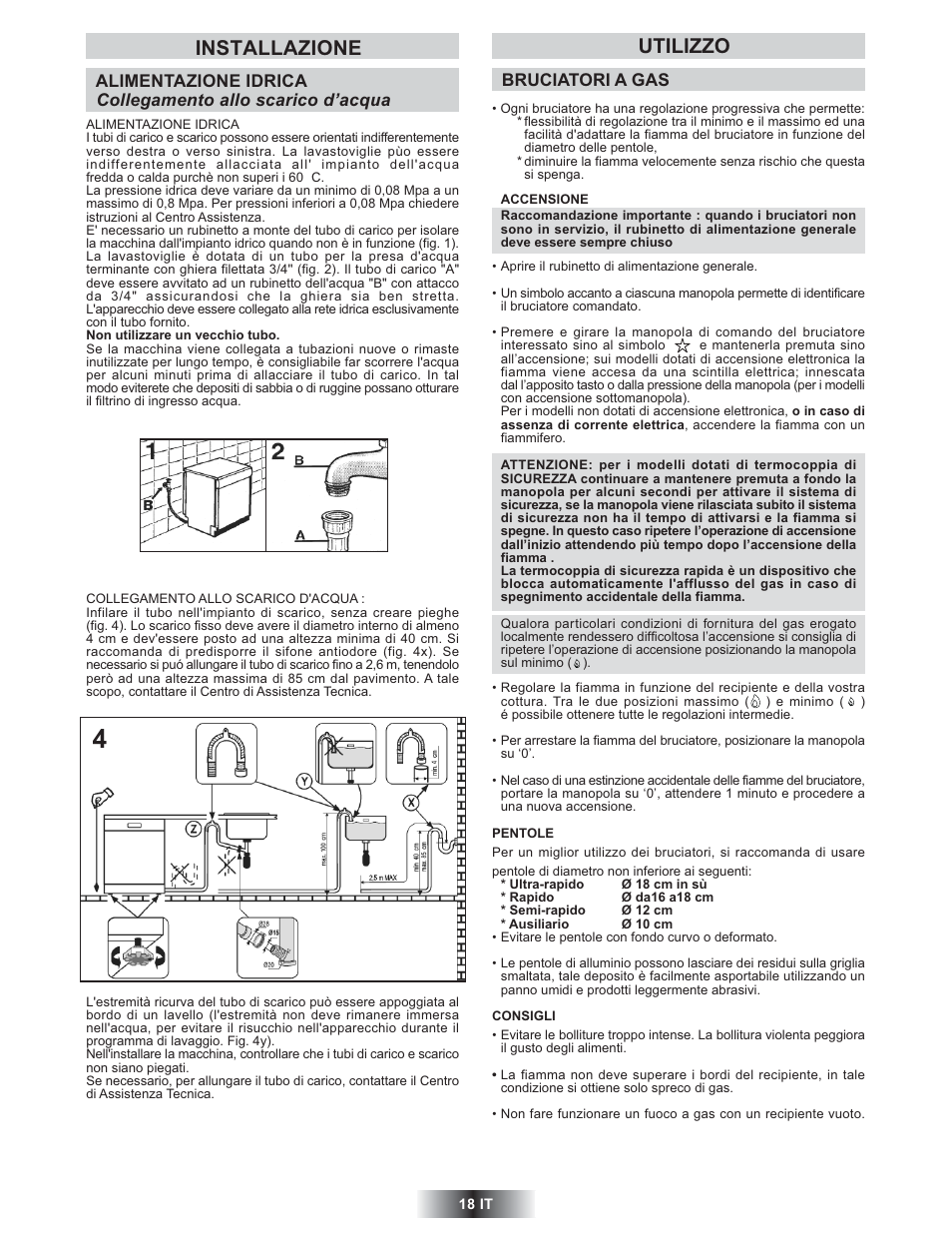 Utilizzo installazione | Candy TRIO 9503 X User Manual | Page 19 / 80