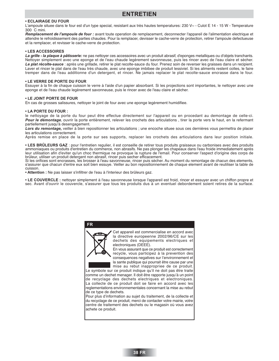 Entretien | Candy TRIO 9503 X User Manual | Page 39 / 80