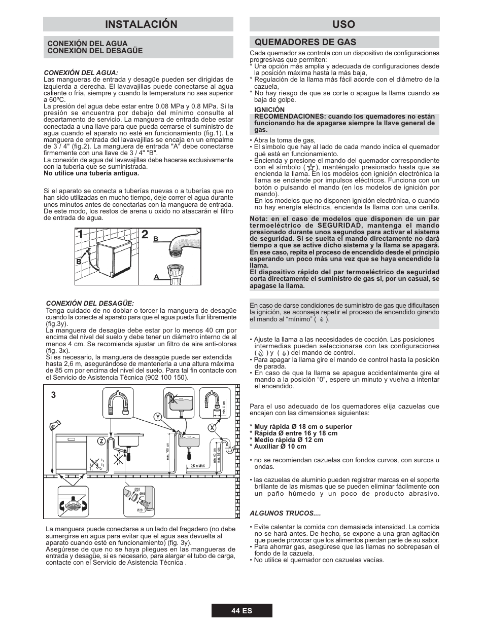 Instalación | Candy TRIO 9503 X User Manual | Page 45 / 80