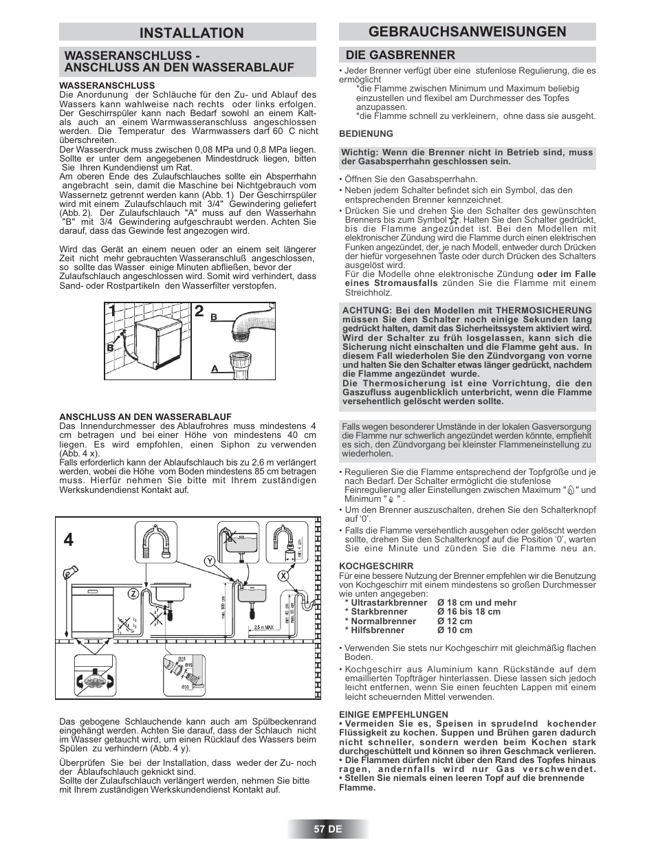 Gebrauchsanweisungen installation | Candy TRIO 9503 X User Manual | Page 58 / 80