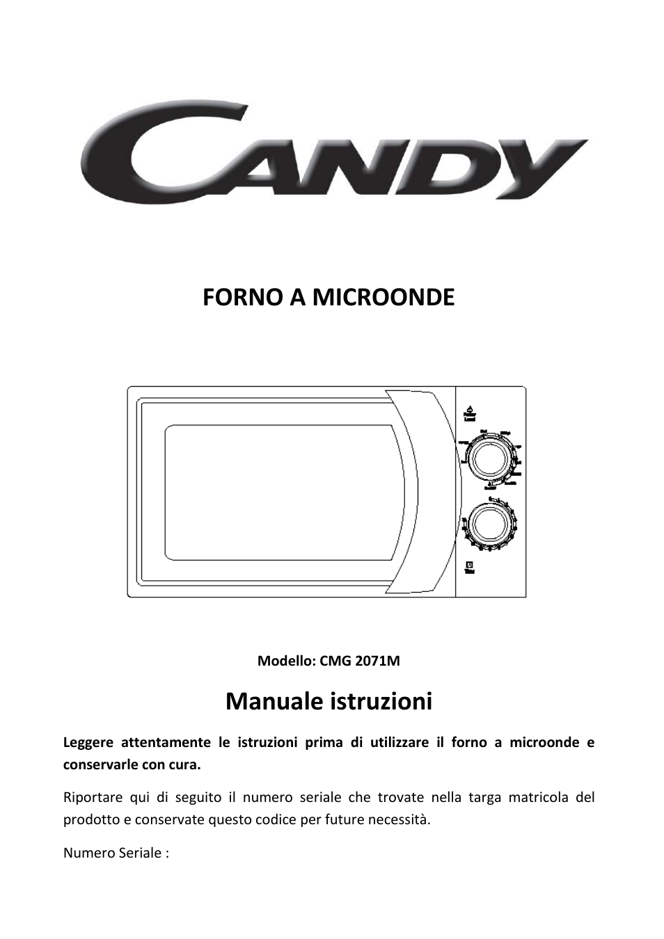 Forno a microonde, Manuale istruzioni | Candy CMG 2071 M User Manual | Page 2 / 102