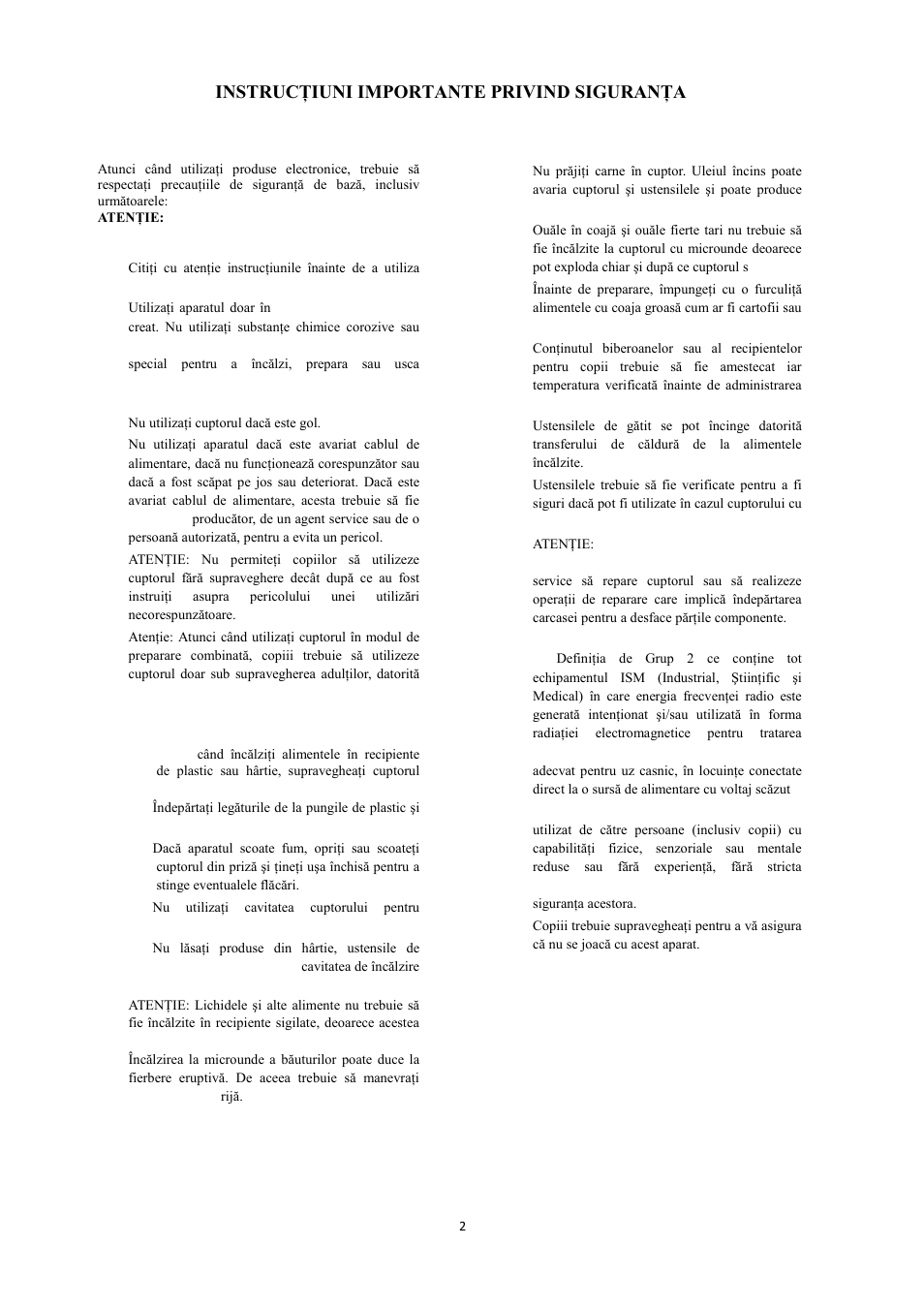 Instrucţiuni importante privind siguranţa | Candy CMG 2071 M User Manual | Page 34 / 102