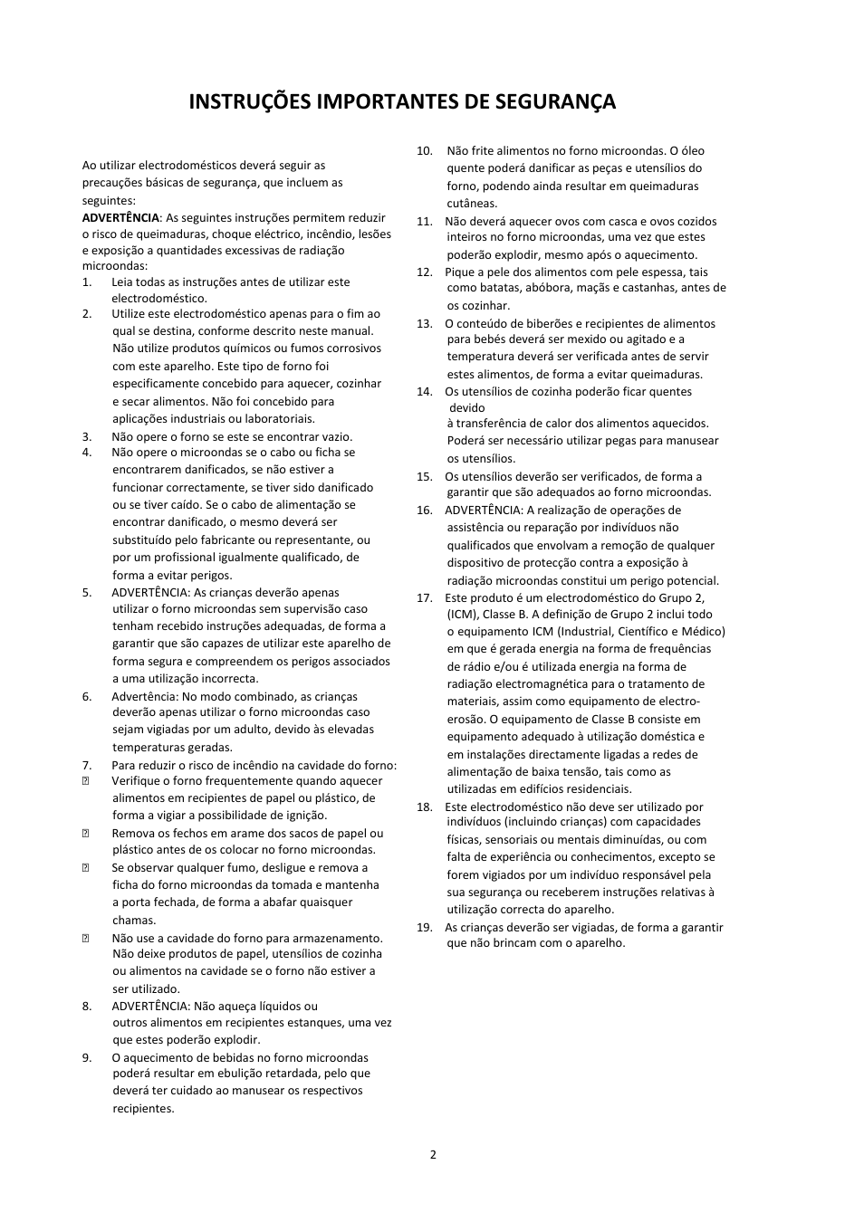 Instruções importantes de segurança | Candy CMG 2071 M User Manual | Page 43 / 102