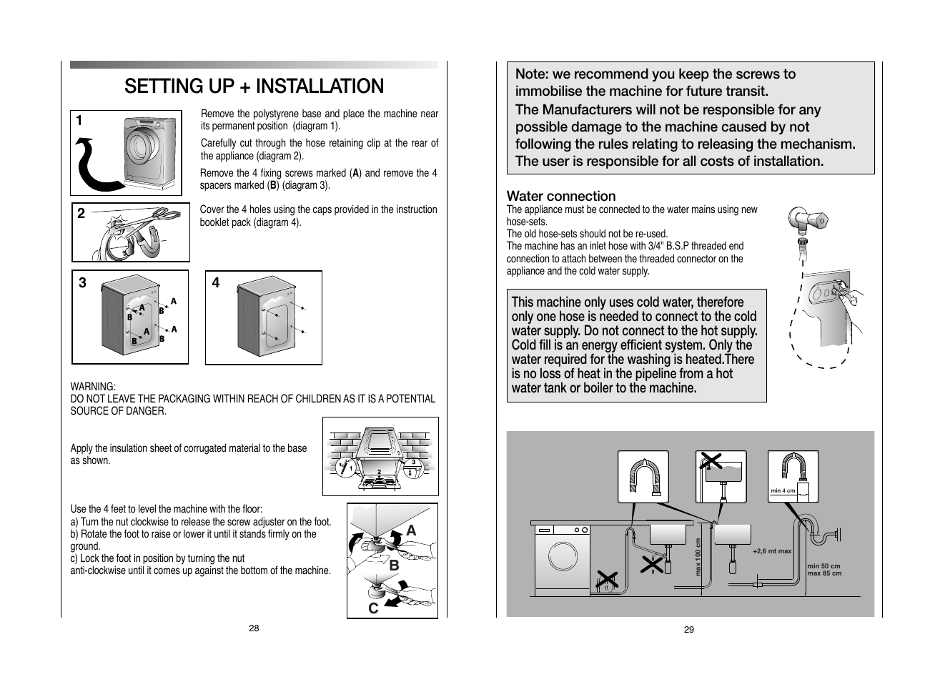 Setting up + installation | Candy EVO 1683DW-80 User Manual | Page 15 / 17