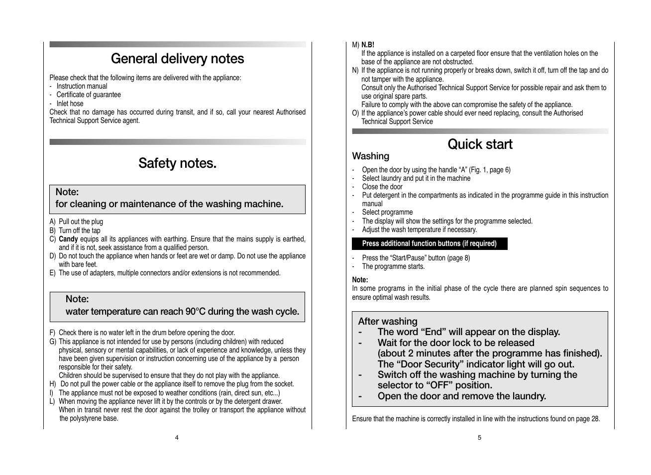 Quick start | Candy EVO 1683DW-80 User Manual | Page 3 / 17