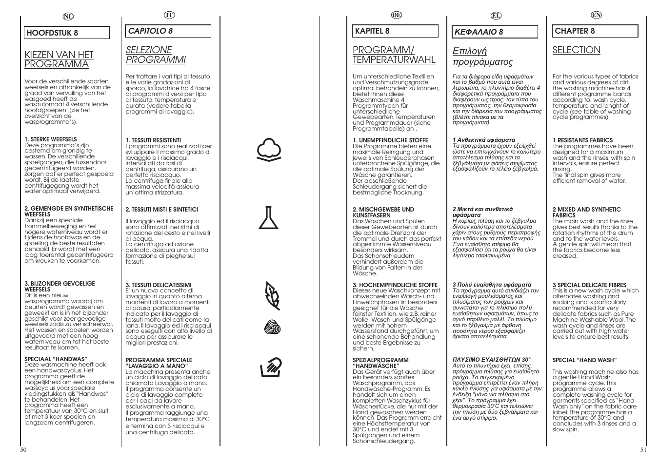 Selection, Programm/ temperaturwahl, Selezione programmi | Kiezen van het programma | Candy GO616-83S User Manual | Page 26 / 41