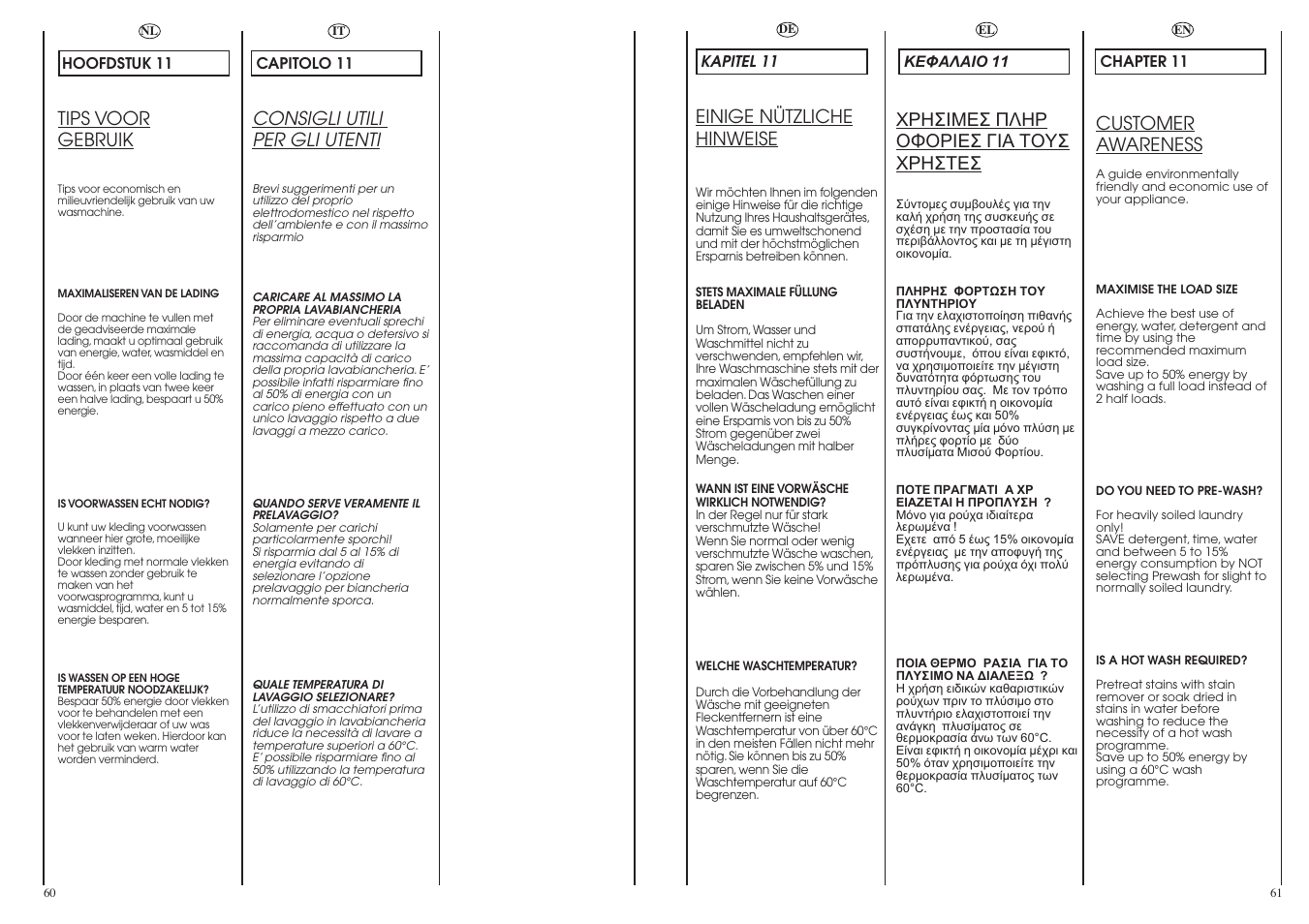Customer awareness, Einige nützliche hinweise, Consigli utili per gli utenti | Tips voor gebruik | Candy GO616-83S User Manual | Page 31 / 41
