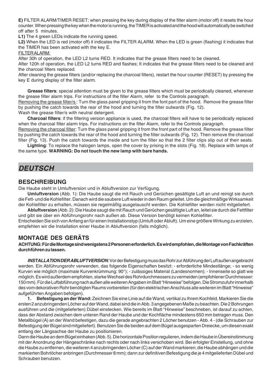 Deutsch, Beschreibung, Montage des geräts | Candy CSDH 9110 ZEN User Manual | Page 3 / 16
