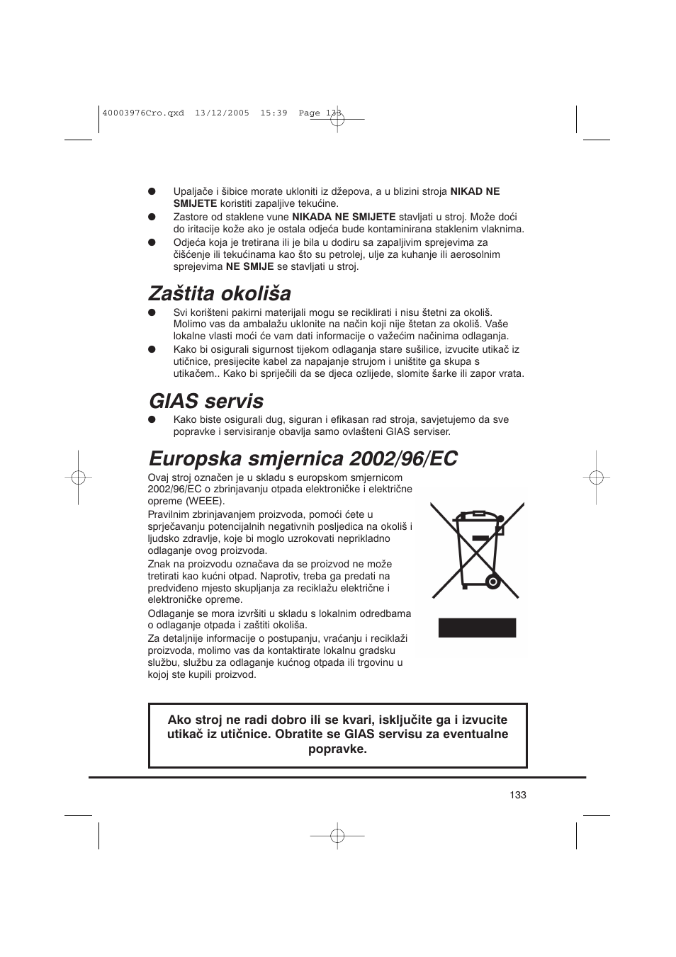 Zaštita okoliša, Gias servis | Candy CV1 66- S User Manual | Page 133 / 164