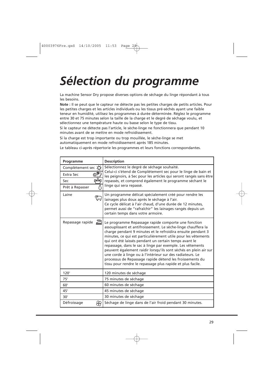 Sélection du programme | Candy CV1 66- S User Manual | Page 29 / 164