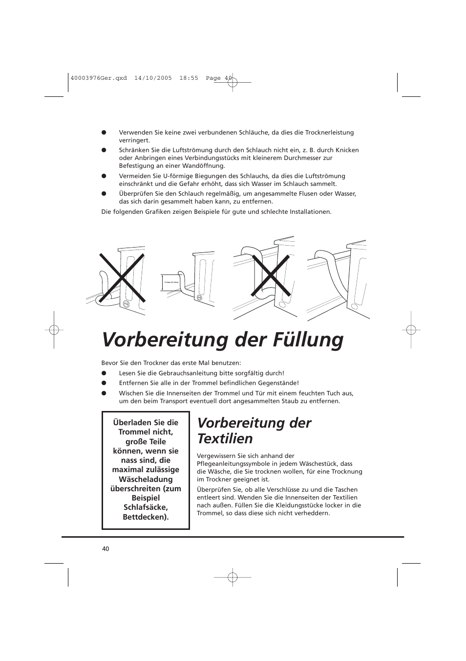 Vorbereitung der füllung, Vorbereitung der textilien | Candy CV1 66- S User Manual | Page 40 / 164
