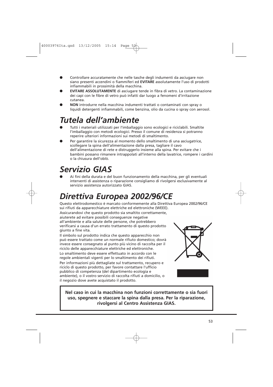 Tutela dell’ambiente, Servizio gias | Candy CV1 66- S User Manual | Page 53 / 164