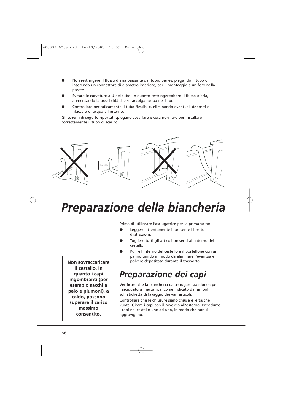 Preparazione della biancheria, Preparazione dei capi | Candy CV1 66- S User Manual | Page 56 / 164
