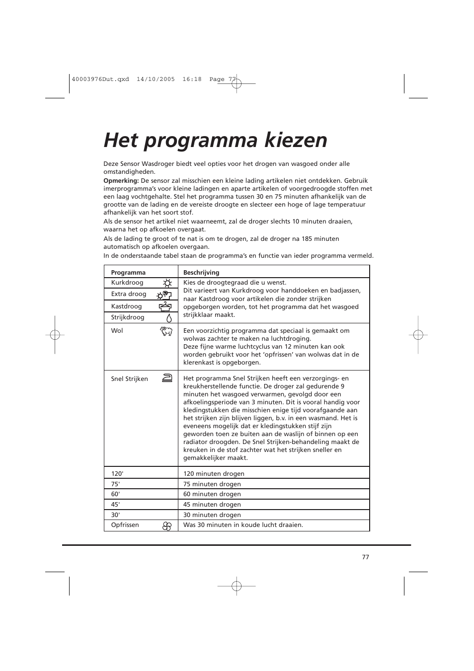 Het programma kiezen | Candy CV1 66- S User Manual | Page 77 / 164