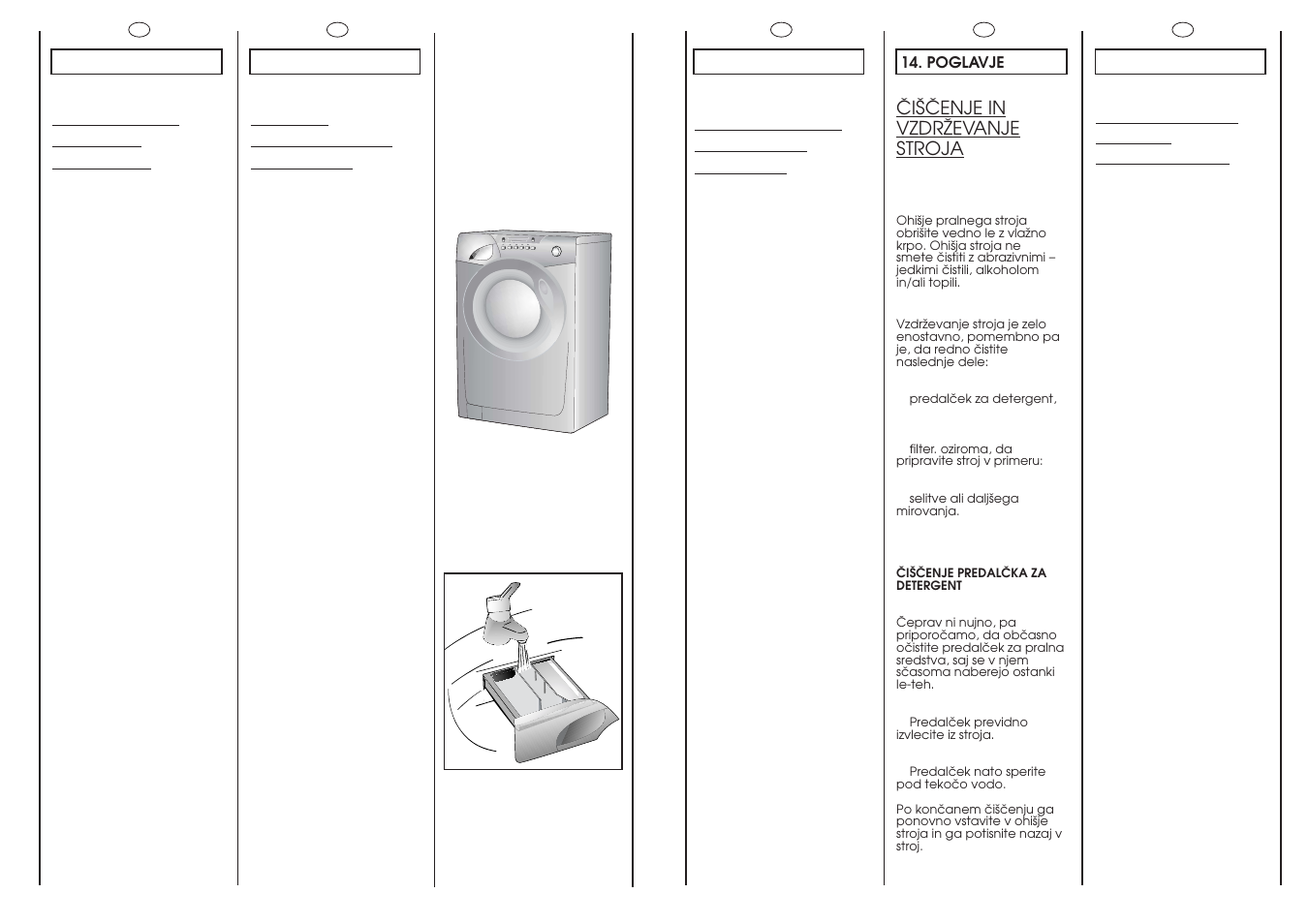 Pulizia e manutenzione ordinaria, Nettoyage et entretien ordinaire, Reinigung und allgemeine wartung | Cleaning and routine maintenance, Âi·âenje in vzdrîevanje stroja | Candy GO W464-01S User Manual | Page 44 / 49