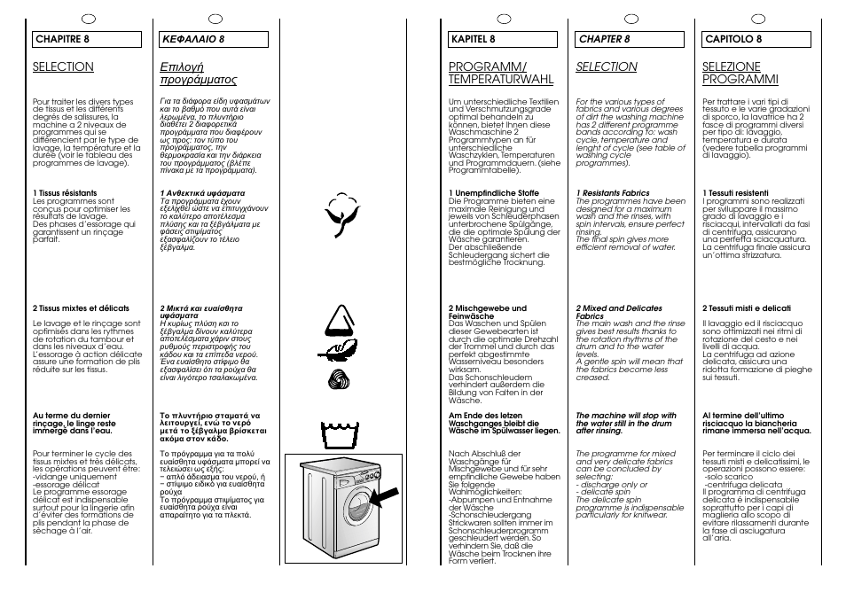 Programm/ temperaturwahl, Selection, Selezione programmi | Candy CJ 473 User Manual | Page 16 / 33