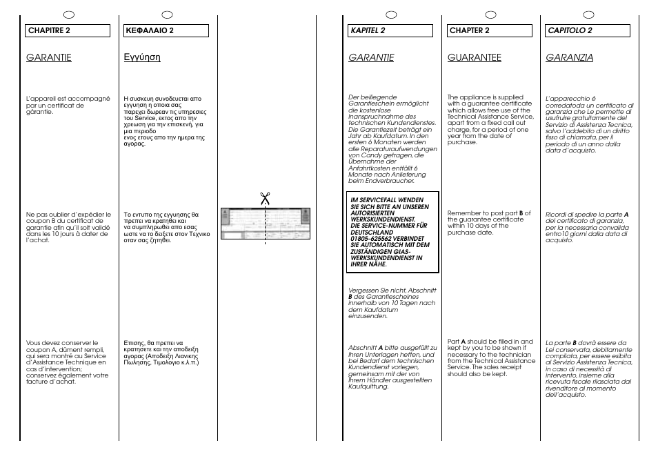 Garantie, Guarantee, Garanzia | Candy CJ 473 User Manual | Page 5 / 33