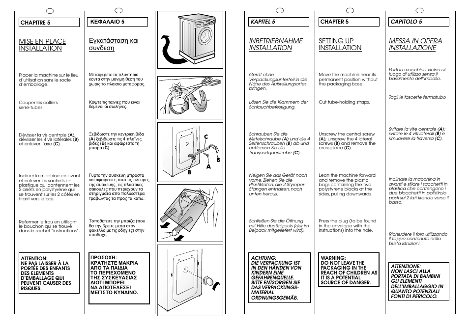 Inbetriebnahme installation, Setting up installation, Messa in opera installazione | Mise en place installation | Candy CJ 473 User Manual | Page 9 / 33