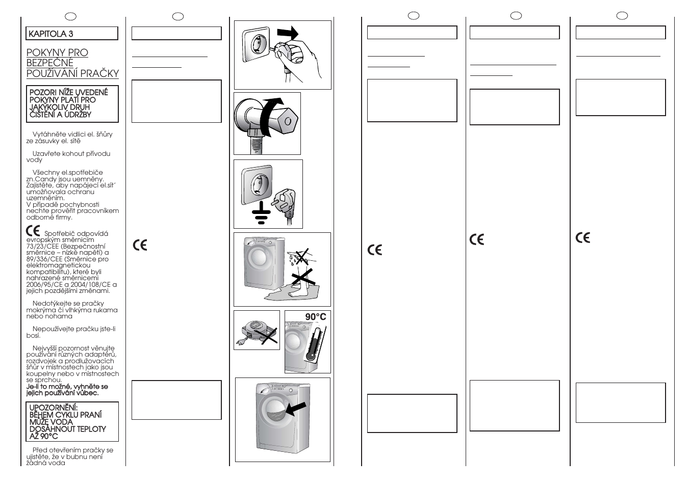 Prescrizioni di sicurezza, Safety measures, Mesures de securite | Pokyny pro bezpeöné pouïívání praöky, Veiligheidsmaat- regelen | Candy GO 1460D-36S User Manual | Page 6 / 41