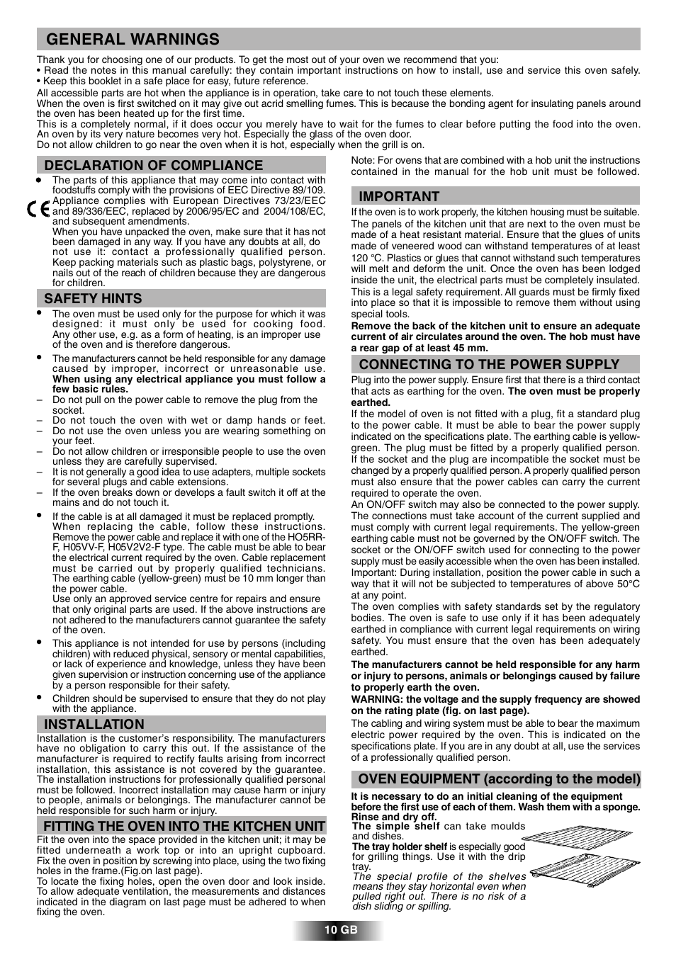 General warnings | Candy FCL 602 AV User Manual | Page 11 / 43